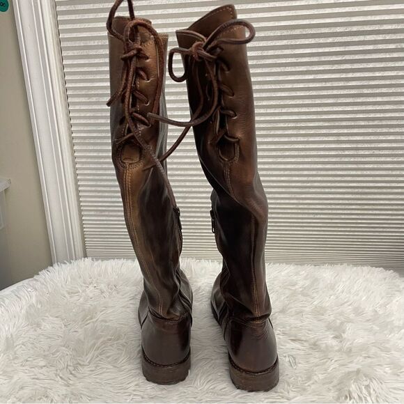 Bed Stu Manchester II Teak Rustic Leather Riding Boots Tall Lace Up back sz‎ 6 - Picture 5 of 11